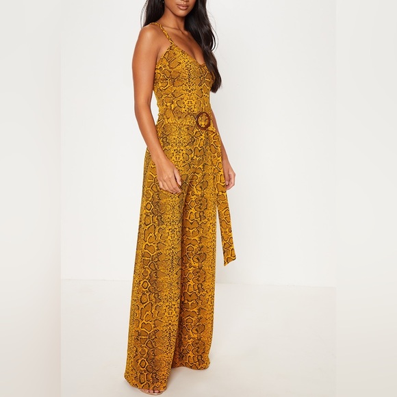 PrettyLittleThing Animal Print Gold Jumpsuit Without Belt - Picture 4 of 10